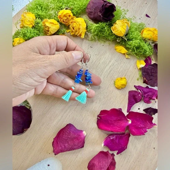 Handmade Lapis Lazuli Tassel Earrings | Wisdom • Truth • Spiritual Power - Picture 2 of 3